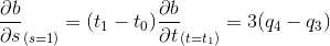 \frac{\partial{b}}{\partial{s}}_{(s=1)}=(t_1-t_0)\frac{\partial{b}}{\partial{t}}_{(t=t_1)}=3(q_4-q_3)