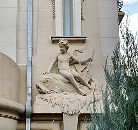 Beaux Arts putto on the Vasile Urseanu House, the current Bucharest Observatory (Bulevardul Lascăr Catargiu no. 21), Bucharest, Romania, designed by Ion D. Berindey, 1908-1910