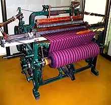 This 1893 Yorkshire-made handloom has a flying shuttle; it is not just controlled but powered by the pedals.
