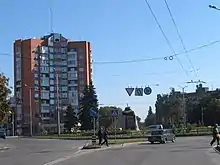 View of Victory Square with the Monument to Soldiers Liberators