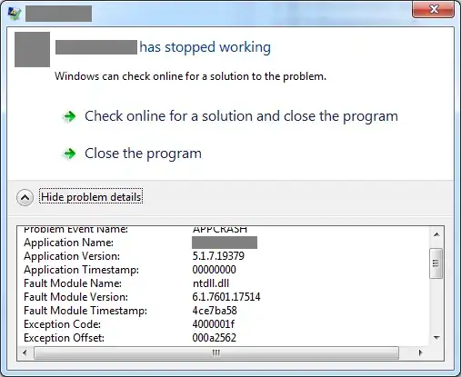 Screenshot of the Windows crash dialog