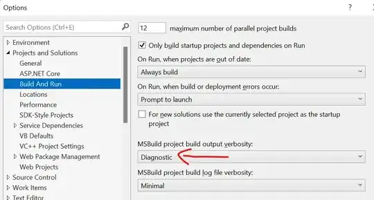 Options, Projects and Solutions, Build and Run dialog
