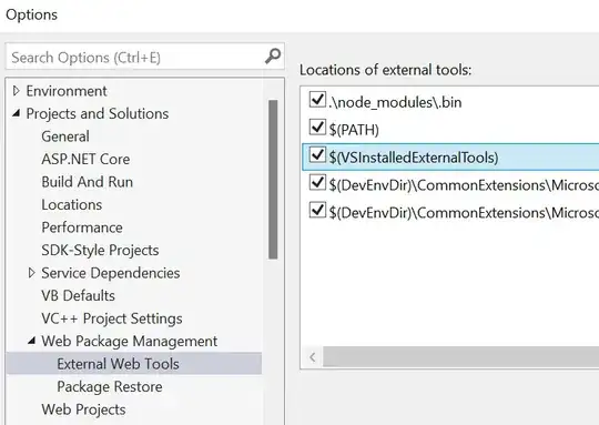 Options, Projects and Solutions, Web Package Management, External Web Tools dialog