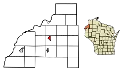 Location of Webster in Burnett County, Wisconsin.