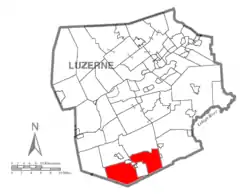 Map of Luzerne County highlighting Hazle Township