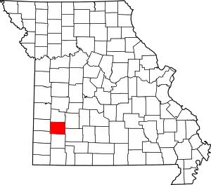 Map of Missouri highlighting Dade County