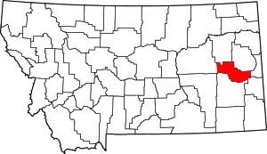 Map of Montana highlighting Prairie County